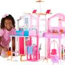 Barbie 3-Story Townhouse Dollhouse with Elevator, Swing Chair, Furniture and Accessories, Fold for Portability and Travel, Standard