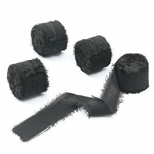 3 Rolls 1" W x 5Yd Black Handmade Fringe Chiffon Silk Ribbon, Frayed Edges Ribbon for Wedding Invitations, Bridal Bouquets, Gifts Wrapping, DIY Crafts,Bow Making(1" x20Yd Black)