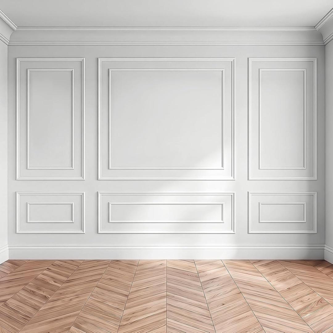 Leinuosen 6 Pcs Pre Cut Wall Molding Set Ready to Assemble Wainscoting Panels for Interior Wall Decor Living Room Bedroom 3 Top 3 Bottom Accent Installed with Glue(Classic)