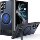 for Samsung Galaxy S22 Ultra Case with MagSafe [Adjustable Kickstand] [Charge While Standing] [Military Shockproof] Translucent Matte Soft Silicone Bumper for S22 Ultra Phone Case Slim, Black