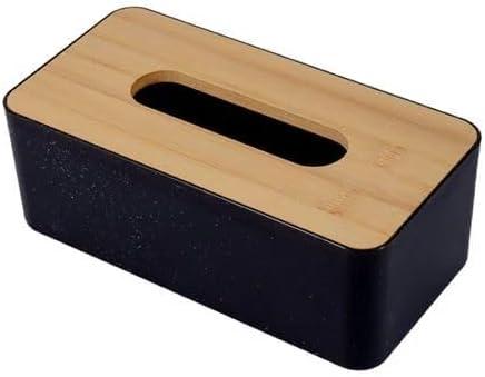 Wooden Tissue Box Holder,Rectangular Bamboo Tissue Box Cover,Removable Tissue Dispenser Organizer for Bathroom,Bedroom,Living Room,Kitchen,Office (Black, Pack of 1)