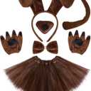 Puppy Dog Tutus Skirt Animal Costume Set Dog Ear Headband Bow Tie Paw Gloves Set for Women Halloween Cosplay, One Size
