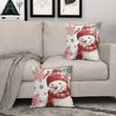 Kawani Winter Snowman Snowflake Pillow Covers 18x18 Inch Red Christmas Throw Pillow Covers Set of 2 Xmas Winter Holiday Pillowcases Cotton Linen Cushion Covers for Couch Home Decor