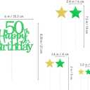 6 x Glittery 50th Happy Birthday Cake Topper with Star,Personalised 50 Birthday Cake Toppers Party Decorations Party Supplies for Boys Girls Green Gold