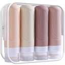 GLAMFIELDS TSA Approved Travel Bottles for Toiletries, 3oz Size Leak Proof Silicone Containers for Shampoo, Conditioner,Easy to Squeeze and Portable, Essentials for Traveling (4 Pack) Apricot