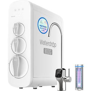 Waterdrop G3P800 Reverse Osmosis System, 800 GPD Fast Flow, NSF/ANSI 42 & 53 & 58 & 372 Certified, 3:1 Pure to Drain, Tankless Under Sink RO Water Filter System, LED Purifier, Smart Faucet (White)