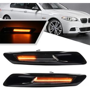 2Pcs Amber F10 LED Dynamic Sequential Blink Side Marker Light for BMW 5-Series F10/F11 2011 2012 2013 Front Fender Indicator Turn Signal Lights Smoked Lens