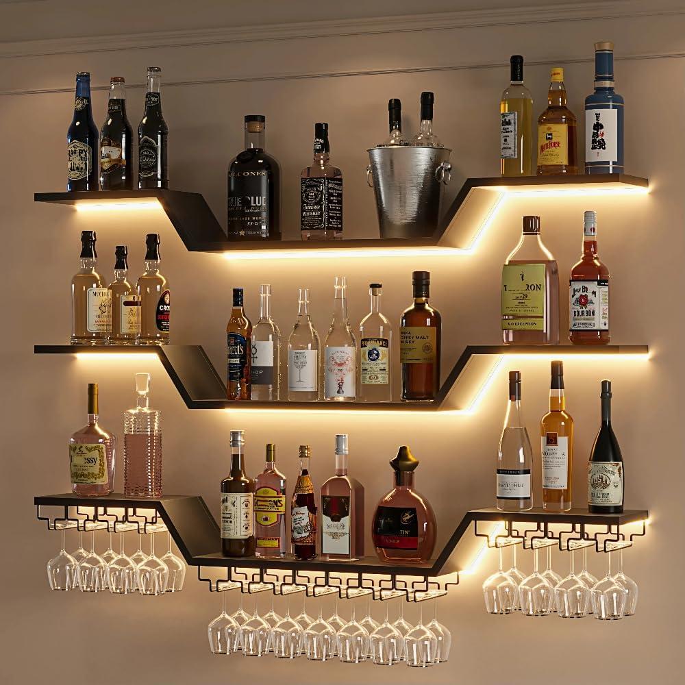 Wall Mounted Wine Rack with LED Lights,55.1 in