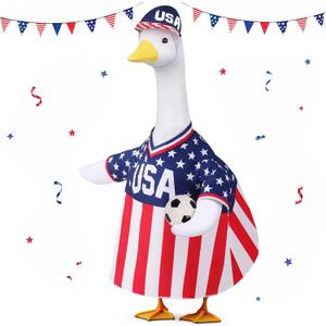 Soccer Cup Porch Goose Outfits, 23 4th of July Porch Goose Outfit with Jersey, Cap and Soccer, Patriotic Goose Clothes for Summer, Independence Day, Fans Football Party, Sports Season, Outdoor Lawn