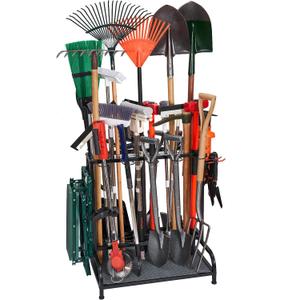 Garden Tool Organizer, Yard Tools Rack Holds 55 Long-Handled Tools/Rakes/Brooms for Garage Organization and Storage, Shed, Outdoor, Lawn, Heavy-Duty Steel, Black, Easy Assembly (Yard Tool Storage)
