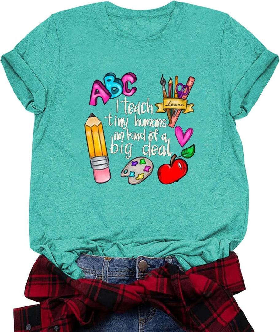 Teacher Shirts for Women Teacher Gifts Short Sleeve Shirts Graphic Tees Summer Tops 2025 (M)
