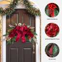 Alupssuc 24" Christmas Swag for Front Door Teardrop Decoration with Bows,Xmas Balls,Red Magnolia,Berries, Pine Cone for Indoor Outdoor Swags Wall Window Table Mantel Home Holiday Hanging Decor,1 PCS