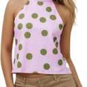 Sunloudy Women Halter Mock Neck Tank Tops Sleeveless Backless Floral Print Top Trendy Open Back Going Out Camisole (Blue, M)