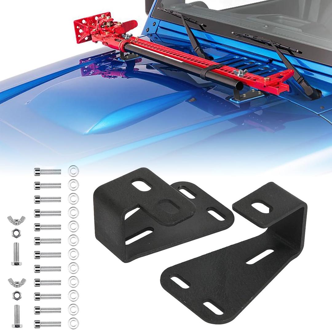 SKTYANTS High Lift Jack Mount Hood Brackets Lockable Mounting Compatible with Wrangler CJ 1944-1986/TJ 1997-2006/ YJ 1987-1995 Black 1 Pair