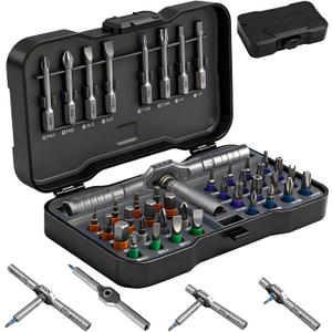 42 in 1 Magnetic Ratchet Screwdriver Set, DIY Ratchet Screwdriver Set, Multi Bit Magnetic Drive Set with Detachable Ratchet Handle, Portable Gray Repair Tool Kit for Furniture, Computer, Bicycle