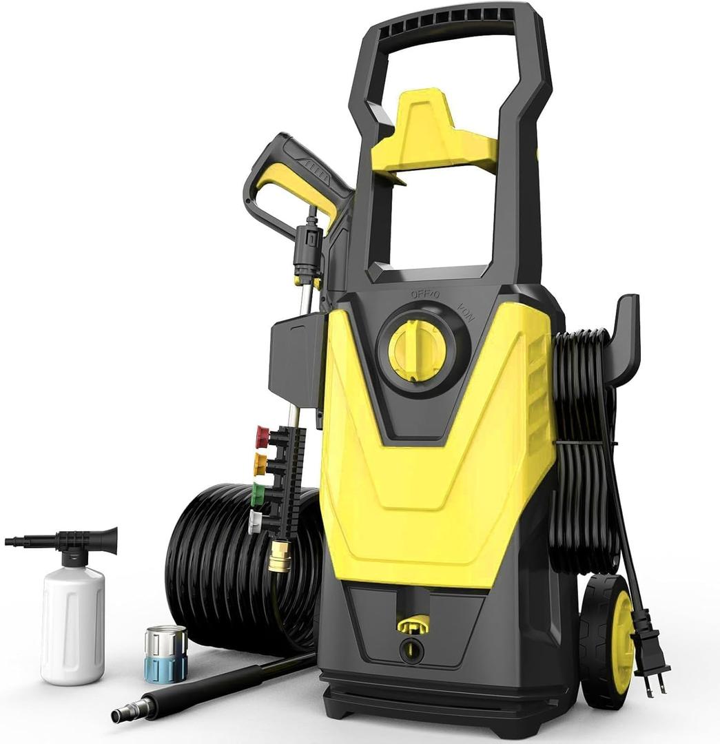 AgiiMan Electric Pressure Washer, 4800PSI Max 3.2GPM Power Washer Electric Powered with 20FT Hose, 4 Nozzles, Foam Cannon, High Pressure Cleaner Machine for Cars, Patios, Driveways, Fences, Yellow