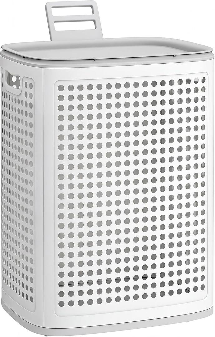 SONGMICS Laundry Hamper with Lid, 75 L Ventilated Basket, Cutout Handles
