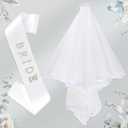 On-Airstore Bride To Be Sash and Bride Veil for Bachelorette Party Favors Accessories Bachelorette Gifts for bride White Pearl Satin Sash and Wedding Veil for Bridal Shower Gifts Decorations