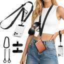 CACOE Multifunctional Cell Phone Lanyard - 3-in-1 Detachable Adjustable Crossbody Strap & Neck Lanyard & Wrist Lanyard for Men & Women with 2 Patches for Most Smartphones, Travel Essential(Black)