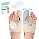 Welnove Bunion Corrector - Orthopedic Bunion Splint - Big Toe Separator Pain Relief - Bunion Correction Toe Straightener with Non-slip Strap, Day Night Support (Beige, 2 Count) - With 2 Gel Separators