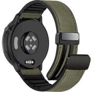 22mm Magnetic Leather Silicone Band Compatible with Garmin Venu 3 45mm/Venu 4 45mm/Venu 2/Vivoactive 4,Quick Release Genuine Leather Strap for Forerunner 570 47mm/265/255/255 Music Women Men
