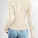 BTFBM Fall Sweaters for Women 2025 Lightweight Long Sleeve Henley Shirts Button Up Knit Basic Slim Fit Going Out Tops (L)