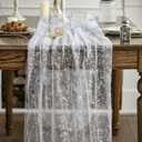 Artoid Mode White Silver Gauze Table Runner 120 Inch 10Pcs, Glitter Metallic Foil Sheer Dining Holiday Wedding Anniversary Birthday Table Decor for Home Party