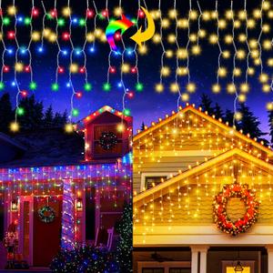 Warm Color to Multicolor Color Changing Icicle Christmas Light with Remote, 480 LED 39.3ft Christmas String Lights Outdoor Waterproof with 80 Drops for House Eave, Window, Hallway Xmas Decorations