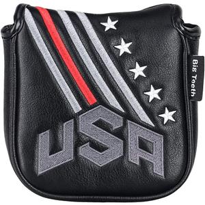 Big Teeth Golf Cover USA Stripe and Star Headcover Covers, Driver Fairway Wood Hybrid Headcovers Fits Blade Mallet Putter Iron and Woods with Magnetic Club Protector Pu Leather Golf Accessories