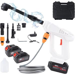 Car Wash Spray Gun 48Vh, High-Pession Water Gun 5-Section Dual Electric Car Cleaning Gun Toolbox Set with 6 in 1 Nozzle, 5-Meter Hose, Water Pipe Adapter, Filter Screen, Foam Kettle