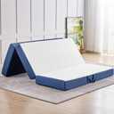 CYMULA Folding Mattress Queen Size, 4 inch Memory Foam Tri Portable Trifold Mattress Topper Queen with Breathable & Washable Cover, Foldable Sofa for Camping
