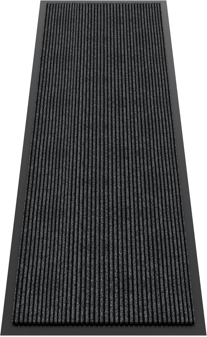 Indoor Outdoor Door Mat, 6 x 2' Doormat for Entryway, Rubber Backing Non Slip Front Door Mat Outside Entrance, Super Absorbent Commercial Floor Mat for Home Office (Dark Grey Striped)