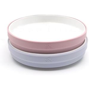Elk and Friends Kids 7.8 Porcelain White Plates with Silicone Sleeves | Suitable for Babies/Toddlers | Microwave & Dishwasher Safe | Non Slip Dinnerware | Snack Dishes | 2 Pack (Blush/Lilac)