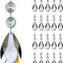 20pcs 50mm Teardrop Chandelier Crystals, Clear Replacement Parts Hanging Pendants Connected Glass Octagon Beads for Chandelier Decoration
