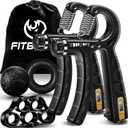 FitBeast Hand Grip Strengthener Workout Kit (5 Pack), 2 Forearm Grip Adjustable Resistance Hand Gripper, Finger Stretcher, Grip Ring & Stress Relief Grip Ball for Athletes (Black)