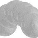 SHACOS Silver Glitter Round Placemats Set of 6 Sparkle Bling Place Mats Glitz Table Mats for Holiday Home Party Wedding Festive Table Decoration (6, Silver)