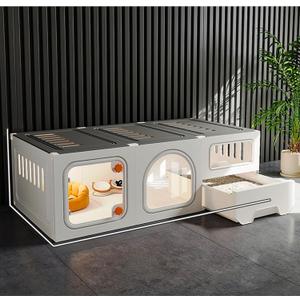 Cat Cage With Litter Box, DIY Cat Enclosures Cat Kennel, Playpen Detachable Indoor Cat Enclosure for Kitty, Rabbit, Ferret Guinea Pig, Grey