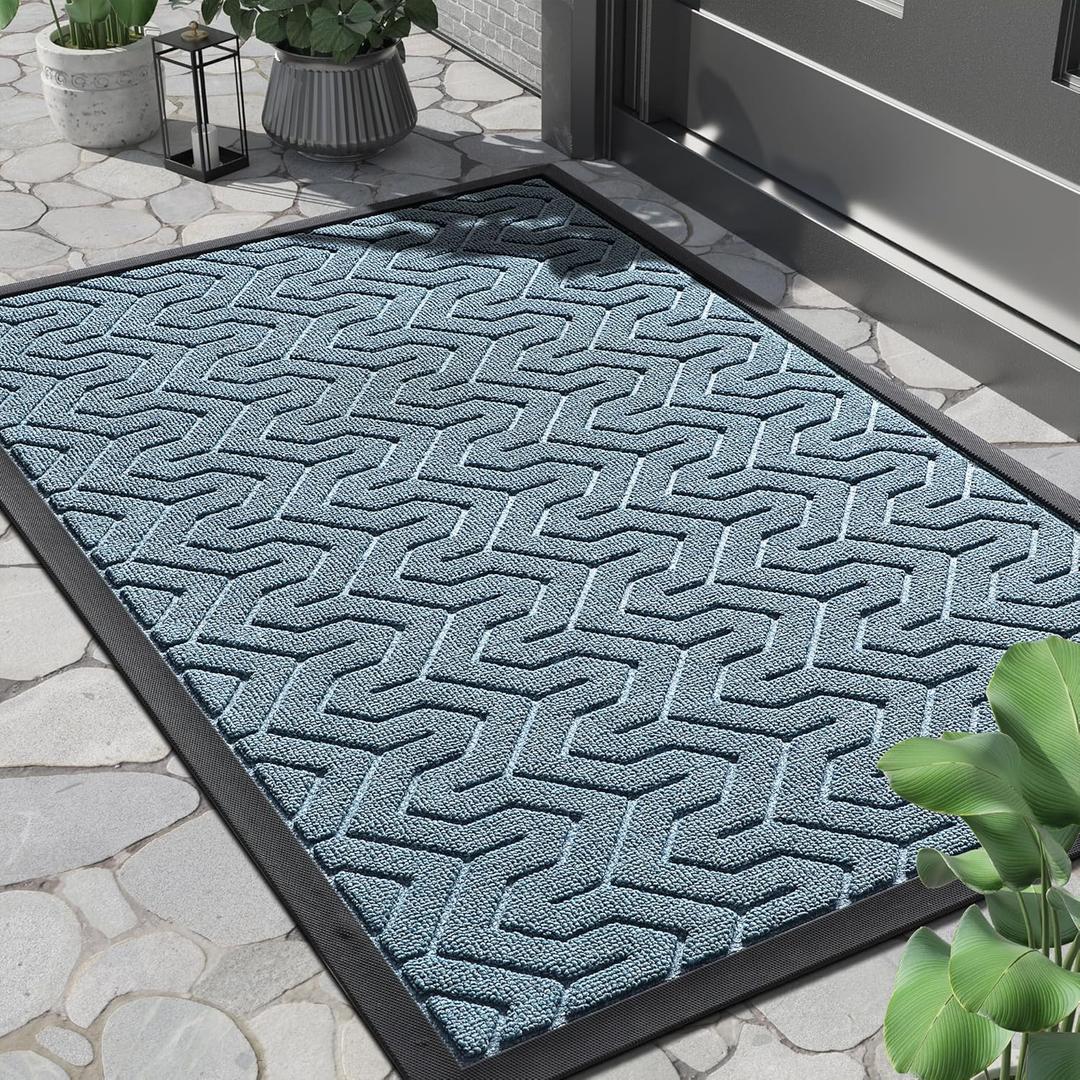 Yimobra Front Door Mat, Waterproof Indoor Outdoor Welcome Mats for Entrance, Heavy Duty Non-Slip Rubber Backing, Garage or Patio Entry Floor, 36x24, Grey (Mix Blue)
