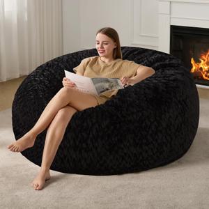 Hobestluk 5ft Bean Bag Chairs for Adults Large Beanbag Chair with Chevron Plush Fur Cover Big Bean Bag Chair for Living Room Bedroom Dorm Office - Black (50 x 50 x 24)