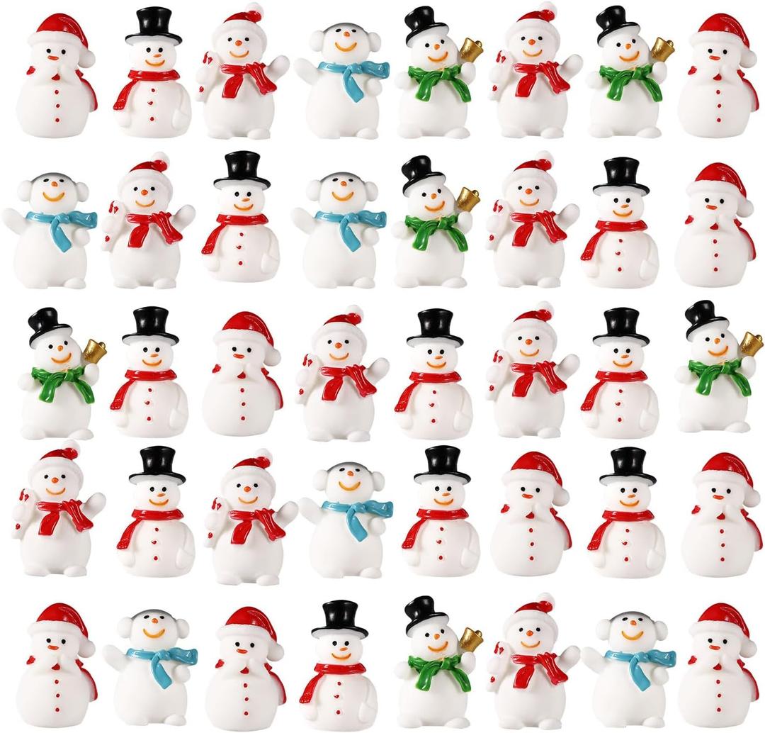 50pcs Snowman Miniatures, Tiny Snowman Ornaments, Mini Christmas Statues for DIY Micro Landscape Crafts, Xmas Home Party Decoration