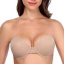 Backless Strapless Push Up Bra for Women Thick Padded Sticky Underwired Bras Self Adhesive, C (Beige)