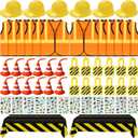Sratte 62 Pcs Construction Birthday Party Supplies Set Kids Construction Dress up Set Including Vest, Hat, Tote Bag, Tablecloth, Traffic Cone Cups and Stickers for Themed Birthday Dress up Party Decor