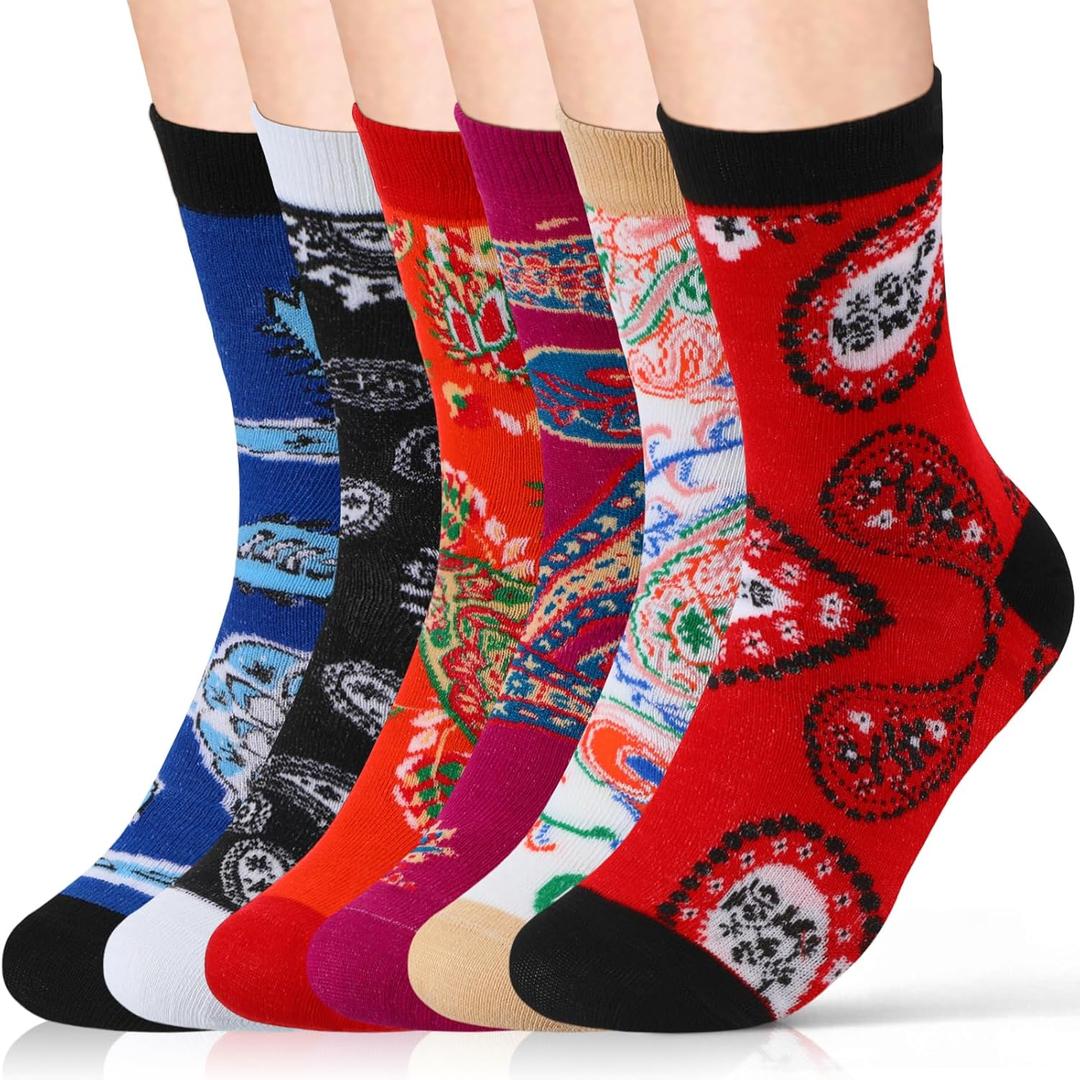 6 Pairs Paisley Sock Bulk Fancy Novelty Pattern Socks for Women Men Holiday Gifts