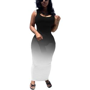 PINSV Women's Sexy Bodycon Tank Dress Basic Sleeveless Long Maxi Dresses Party Club Beach Sundresses Black, Size large