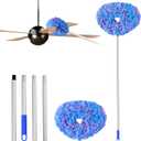Ceiling Fan Cleaner Duster Reusable Microfiber Ceiling Fan Blade Cleaner Removable Duster with Extension Pole Adjusts 13 to 49.7 Inch for Cleaning Walls Furniture Door Window Top (Blue Pink)