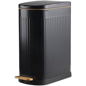 SYNCVIBE Slim Bathroom Trash Can with Lid Stainless Steel Garbage Can Soft Close Step Trash Bin with Removable Inner Bucket for Bedroom, Office, Kitchen (Matt Black, 3.5 Gallons)