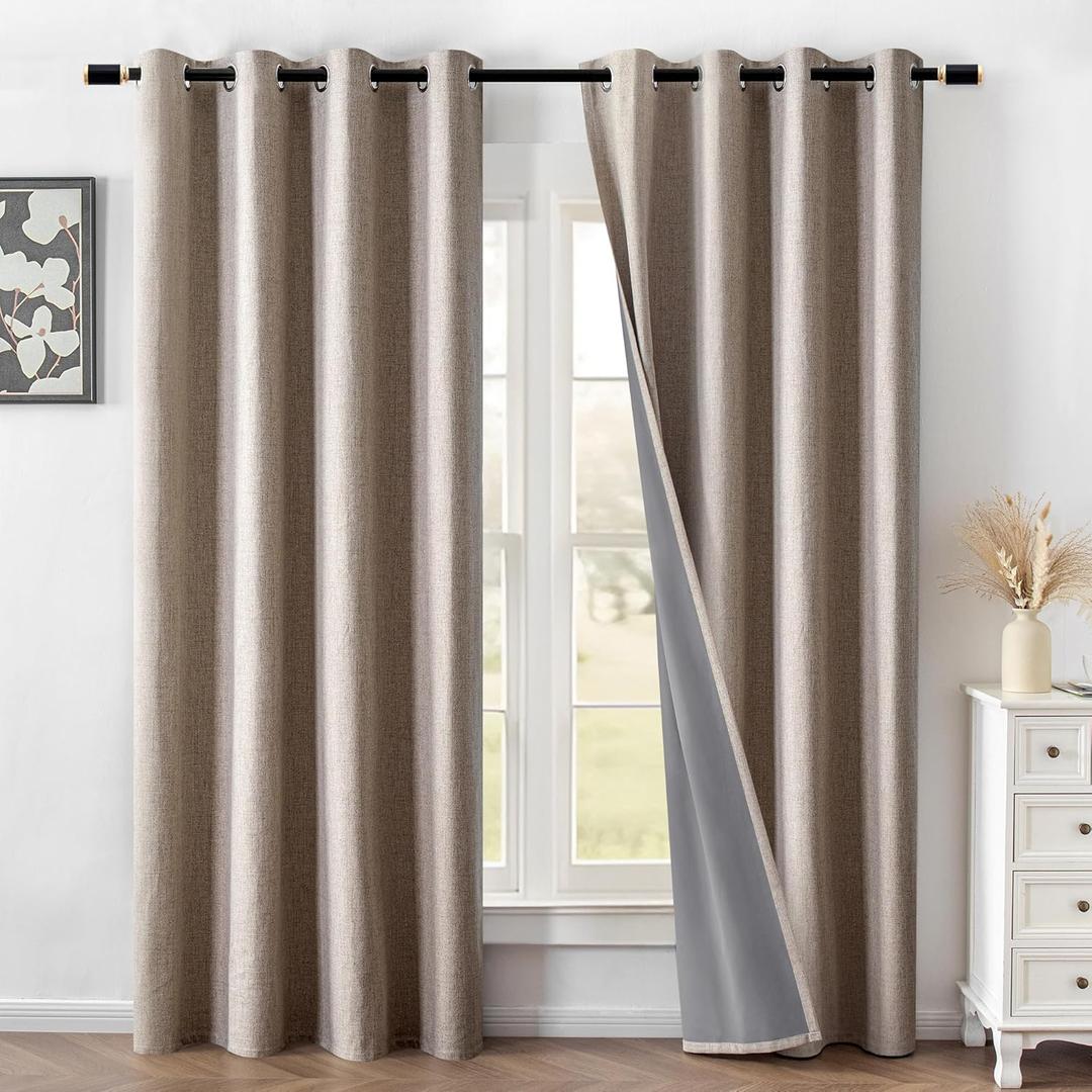 100% Blackout Curtains 84 Inch Length 2 Panels Set, Beige Curtains for Living Room, Black Out Thermal Insulated Grommet Drapes Bedroom Luxury Decor Privacy(52W 84L inch, Beige)