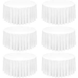 6 Pack White Round Tablecloth 120 Inch Circle Polyester Table Cloth, Washable Fabric Stain and Wrinkle Resistant Table Cover Round Table Clothes for Wedding Parties Banquet Reception Dining (6 Pack 120 inch Round)