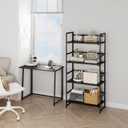 BHG Vintage Multifunctional Folding Bookshelf, No-Assembly Plant Stand Storage Rack Shelves for Home Office (All Black, 4-Tier)