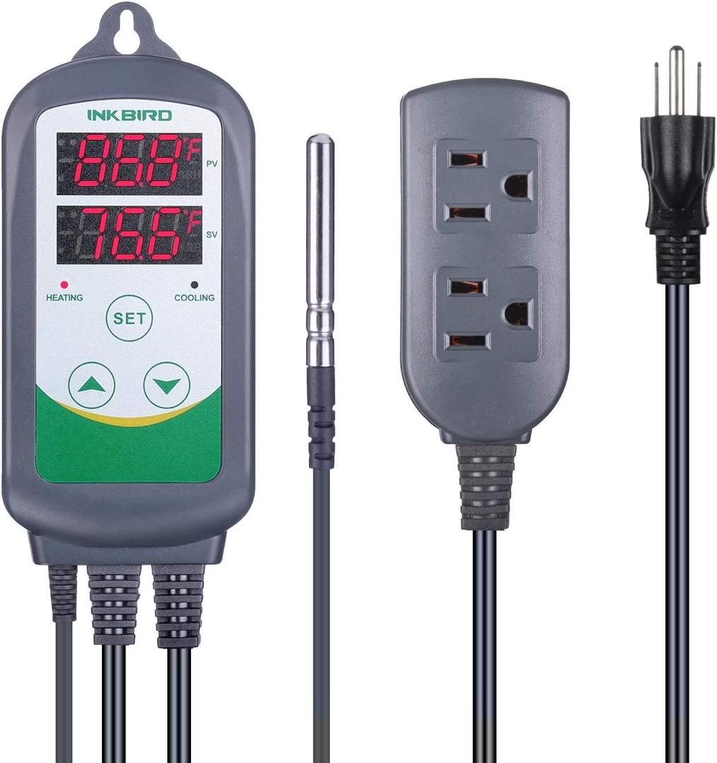 Inkbird ITC308 Freezer Thermostat Heating Cooling Plug Temperature Controller Outlet 110V 1200W Digital Temp Control for Greenhouse Heater Cooler Reptile Brewing Fermentation Kegerator Probe Inkbird ITC308 Freezer Thermostat Heating Cooling Plug Temperature Controller Outlet 110V 1200W Digital Temp Control for Greenhouse Heater Cooler Reptile Brewing Fermentation Kegerator Probe